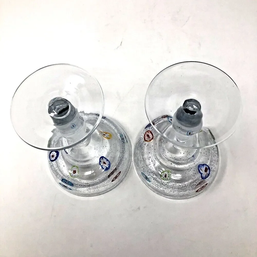 Margarita Hand Blown Glasses Vintage Millefiori Bullicante Barware Set of 2
